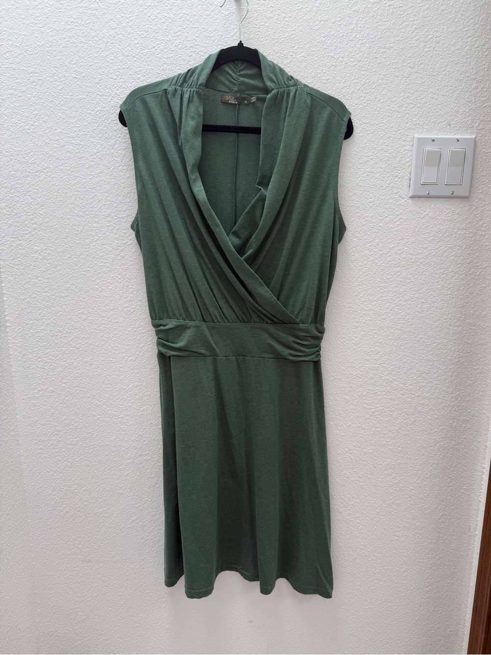 Prana Olive Green Sleeveless Faux Wrap Midi Dress